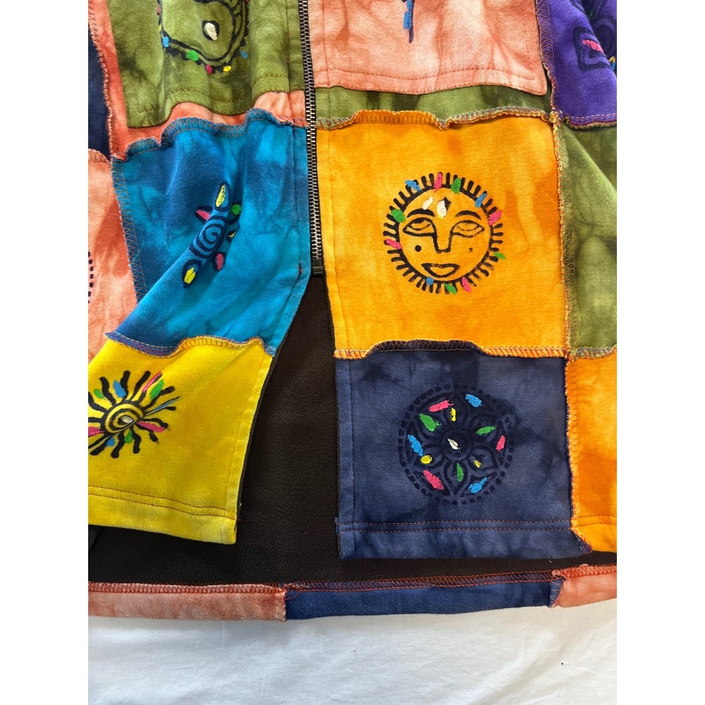 Rising International XL Patchwork Hoodie Jacket‎ Long Sleeve Festival Boho - Picture 5 of 7